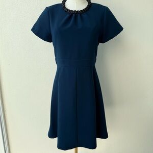 Maje Guimet w/ accent collar (faux leather) teal babydoll Dress